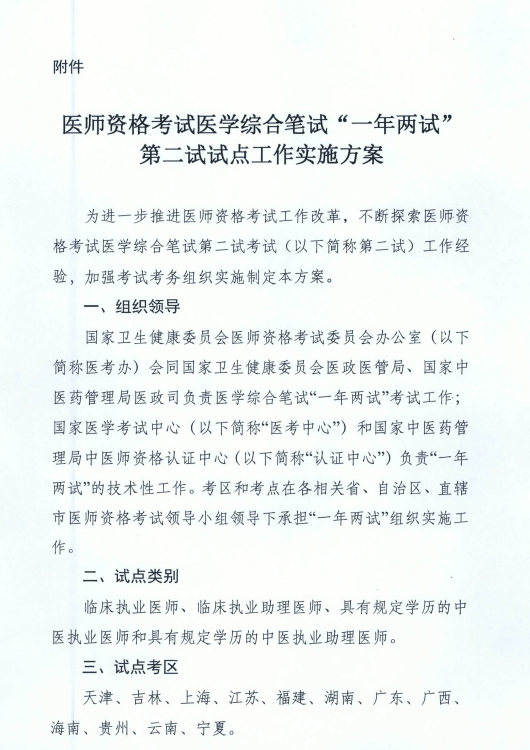 國家衛(wèi)健委關(guān)于在天津等12個考區(qū)開展“一年兩試”試點工作的通知！